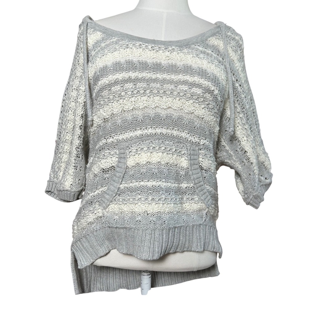 Y2K American Eagle‎ Outfitters Striped Knit Hooded Sweater Off The Shoulder